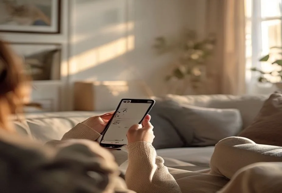 A person using a smartphone to book a medical appointment at home