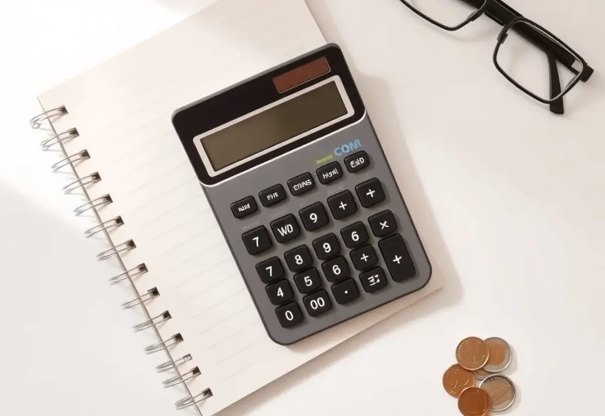 Budgeting for the extras A calculator, notebook and coins arranged on a desk