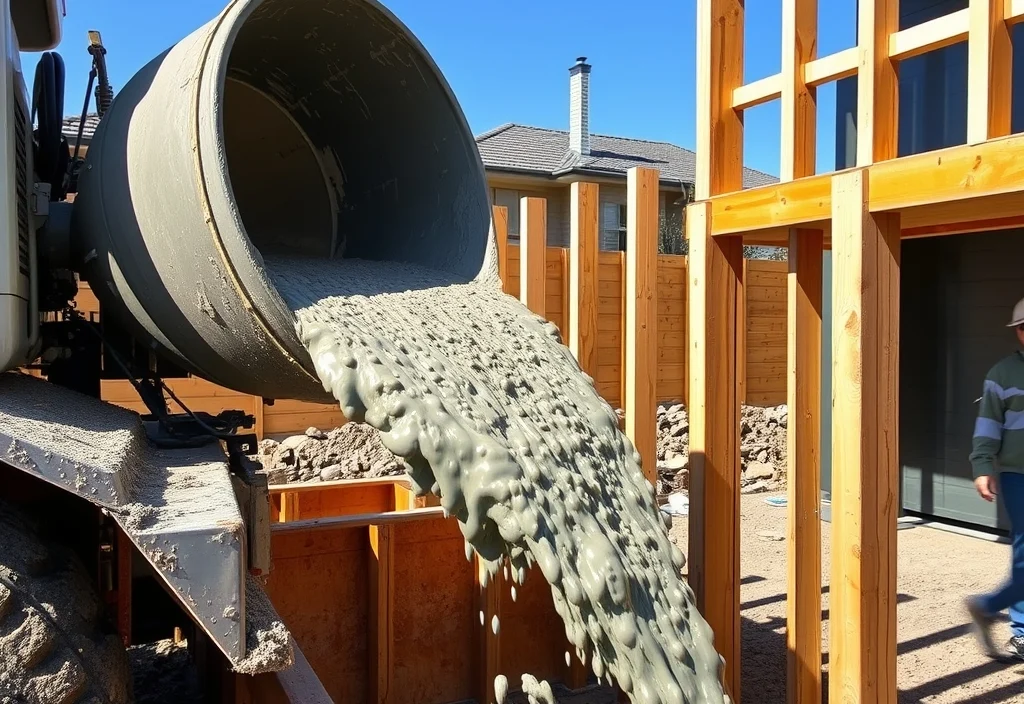 Concrete pour on a residential site Concrete being poured into formwork on an Australian residential site