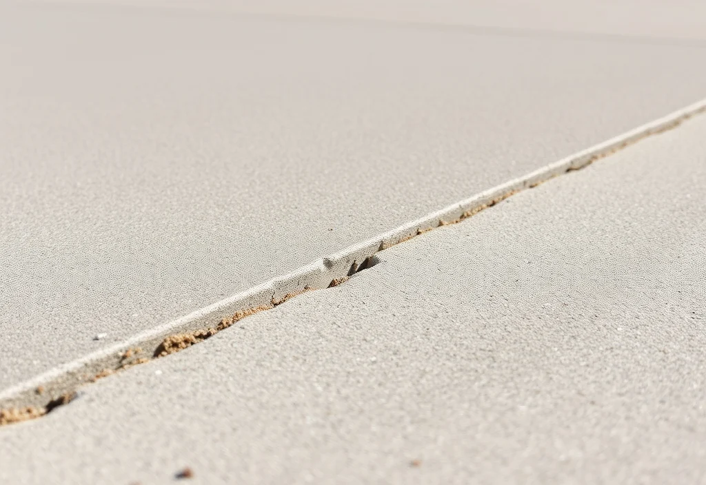 Control joints in a concrete driveway Saw-cut control joint in a finished broom-finish concrete driveway