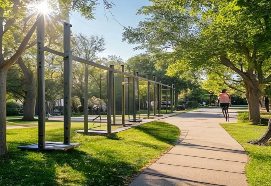Free outdoor exercise equipment in a public park in Australia