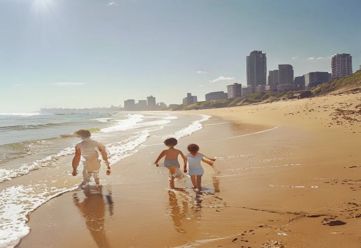 Family beach day during Queensland school holidays Family playing on a Gold Coast beach during the Queensland school holidays