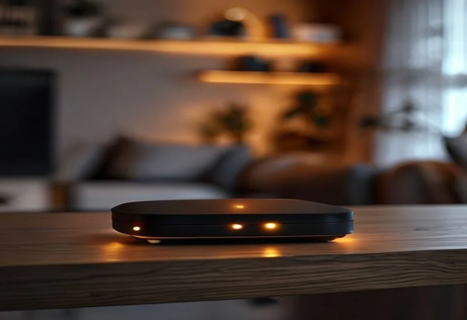 A home wi-fi router on a shelf representing an NBN internet connection