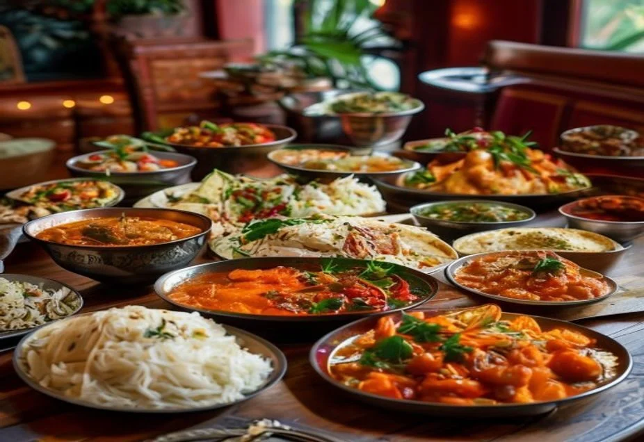A spread of South Asian dishes representing the Harris Park Indian food scene near Parramatta