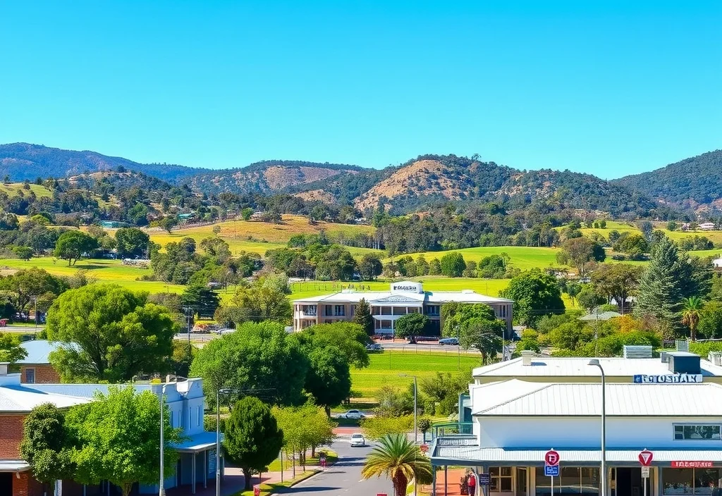A pleasant regional Australian town with parkland and hills