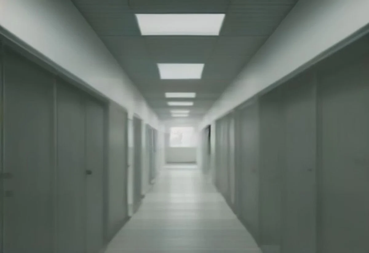 Modern hospital corridor Calm modern hospital corridor with natural light