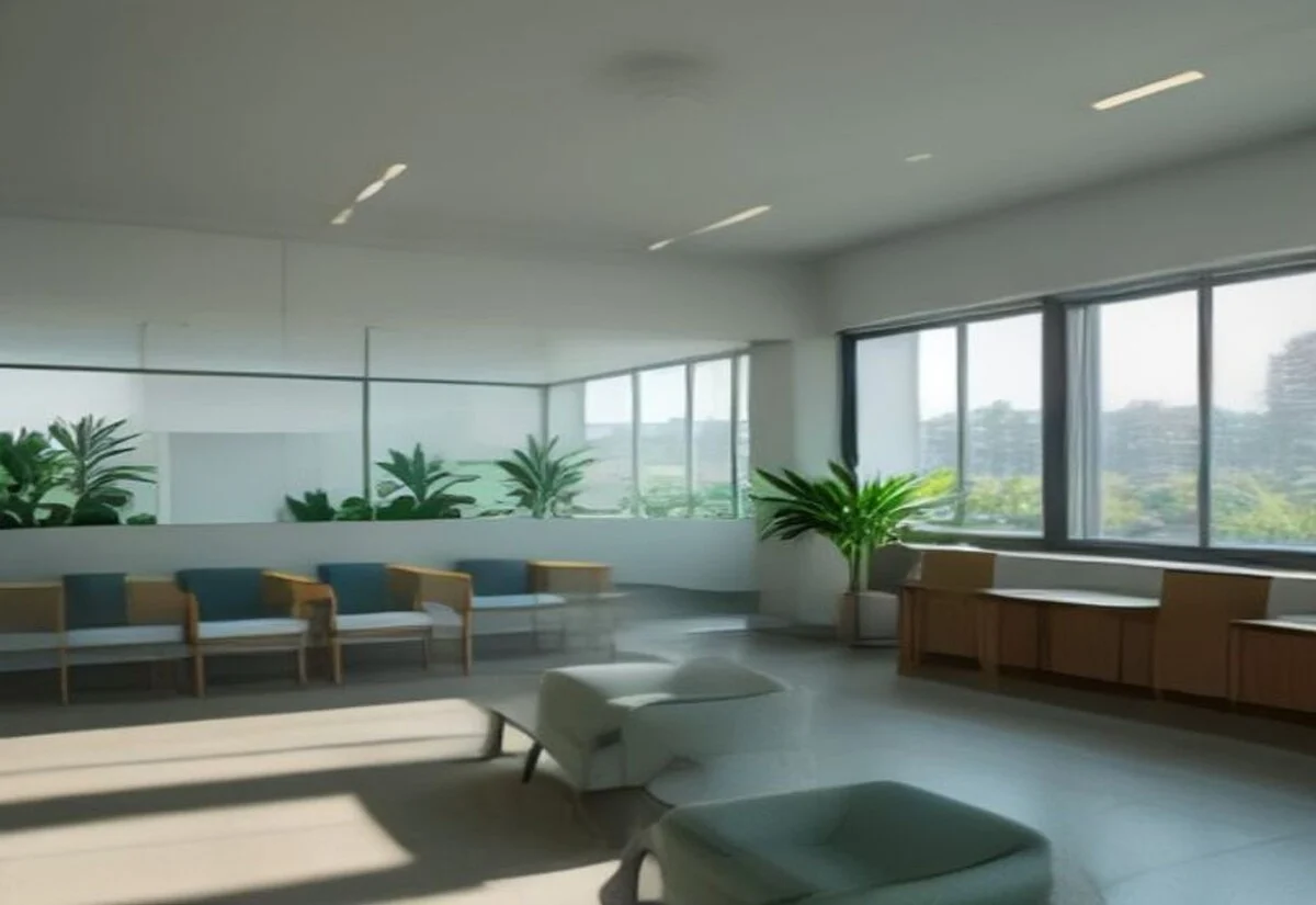 Modern hospital reception area Bright modern hospital reception area