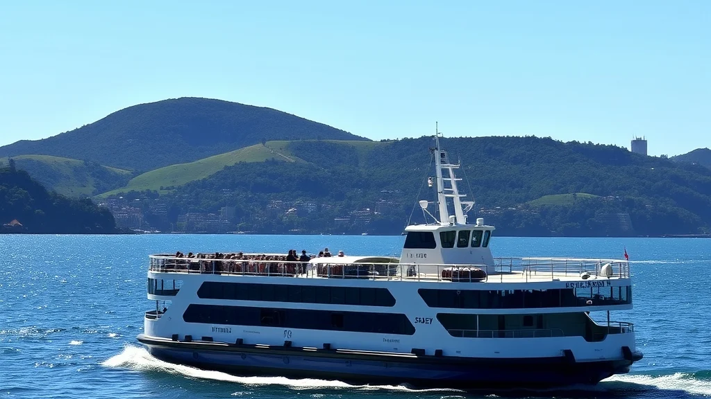 A Sydney ferry crossing the harbour on a clear day
