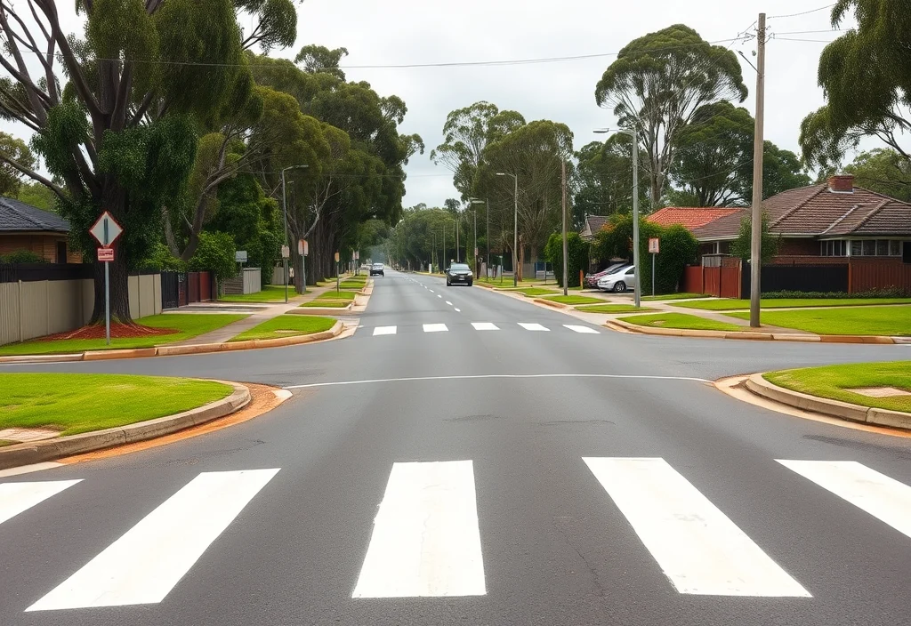 Pedestrian crossing on an Australian suburban street Empty pedestrian crossing painted across a suburban street in Australia