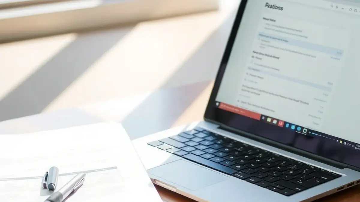 Research credit transfer A desk with a laptop and document folder for researching options
