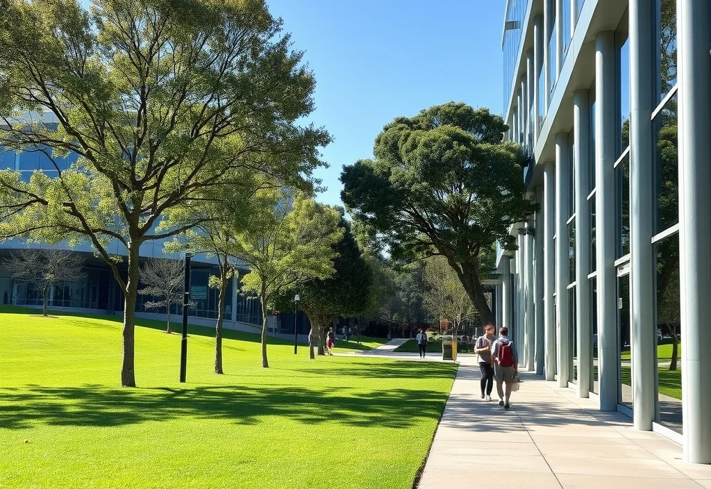 A modern Australian university campus walkway