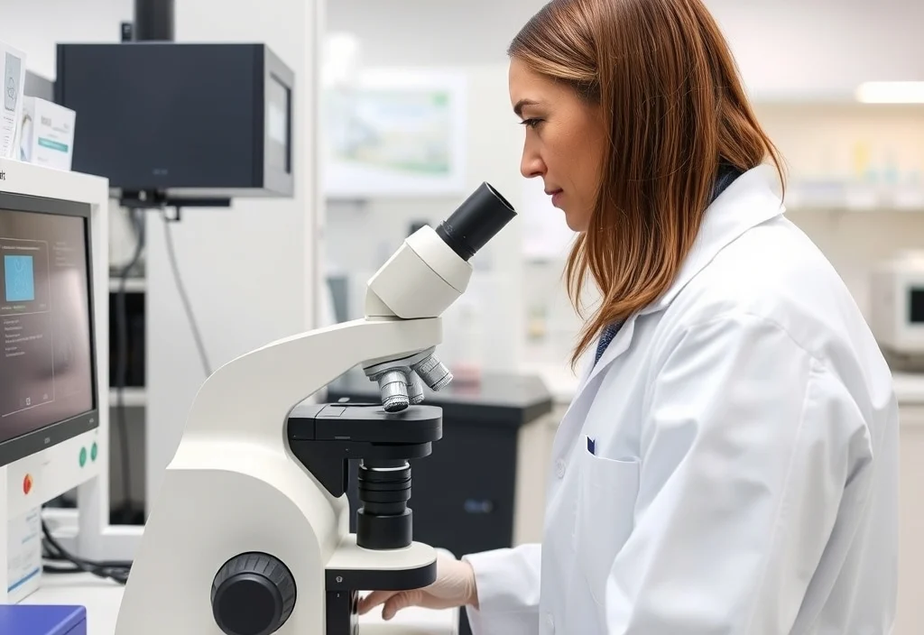 Vitrification and ongoing storage Embryologist working at a microscope in an Australian fertility laboratory