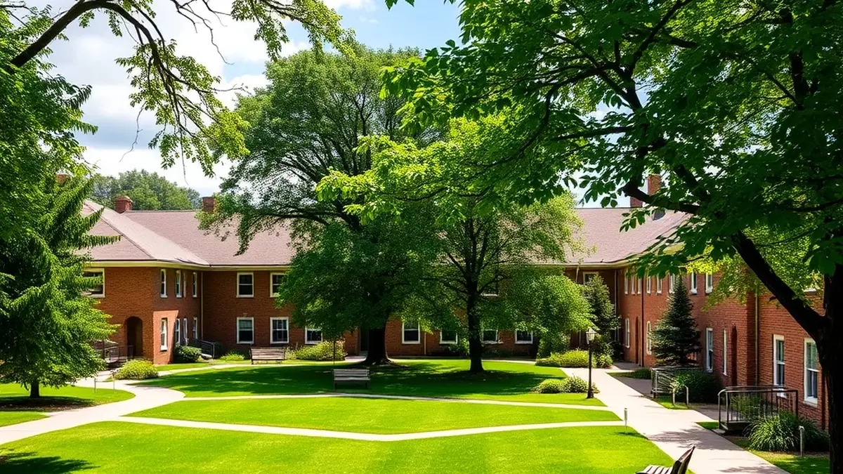 Why location matters A leafy university quadrangle with lawns and walking paths