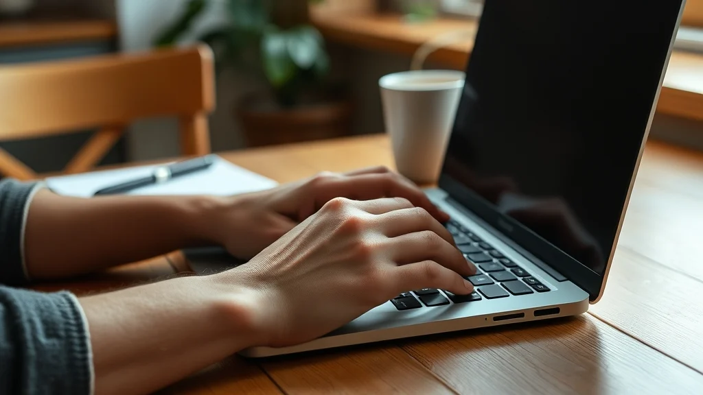 Hands typing a rental cover letter on a laptop at a kitchen table