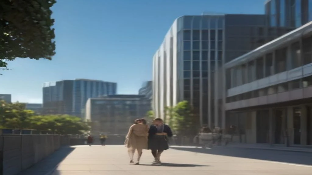 Adelaide University North Terrace campus showing heritage sandstone architecture with modern glass additions, graduate students walking between buildings, city skyline visible in background