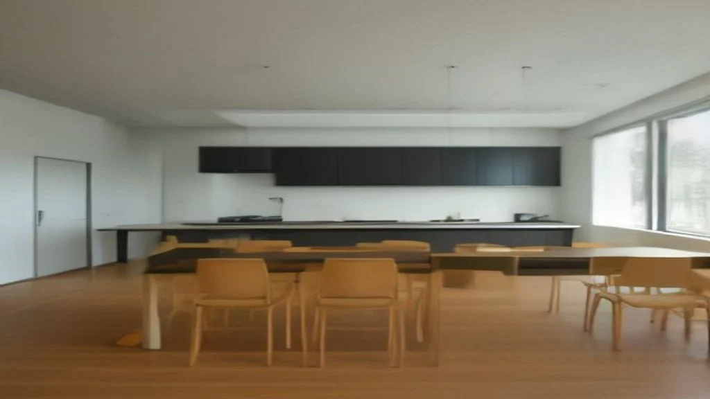 Modern student accommodation common area in Brisbane with contemporary kitchen, lounge furniture, and international students studying together in bright natural daylight