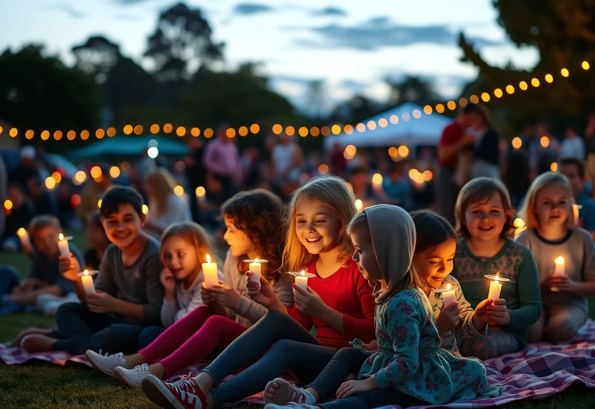 Carols by Candlelight community evening in Australia Families gathered outdoors for Carols by Candlelight in Australia