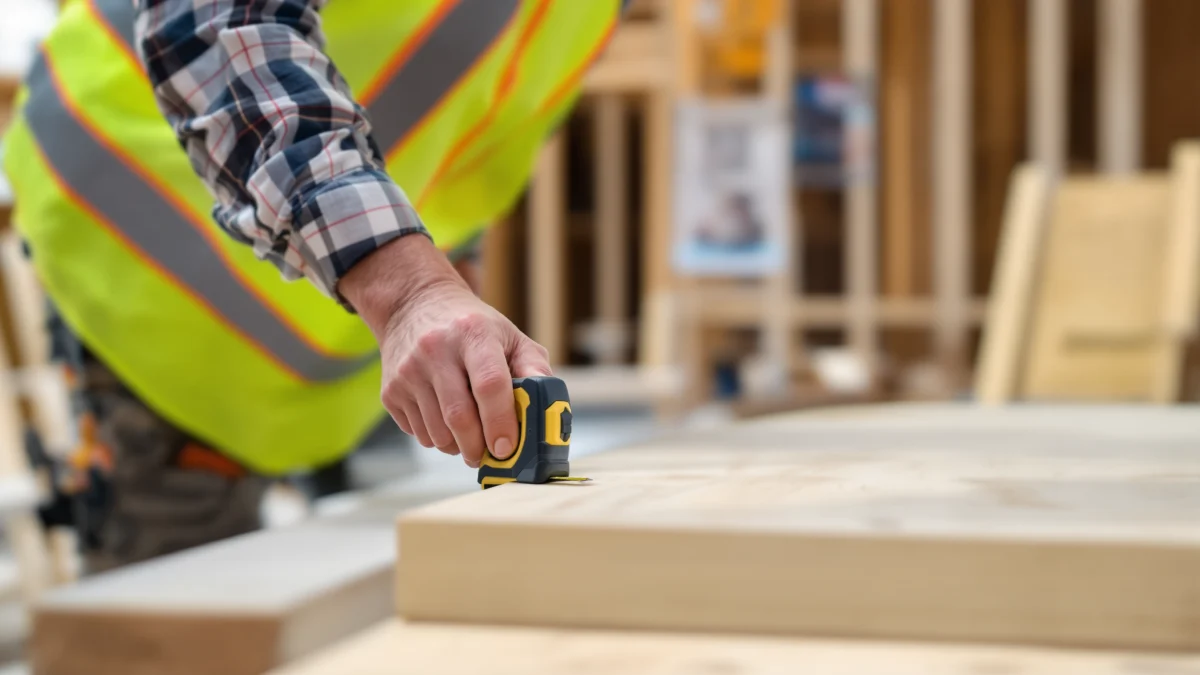 Carpenter measuring timber on an Australian construction site