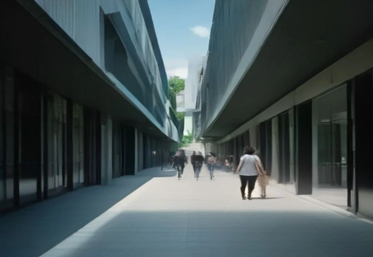A university campus walkway between buildings on an Australian campus