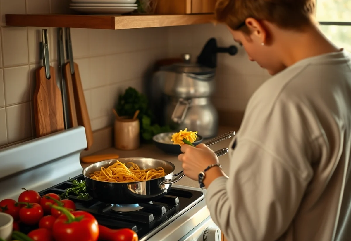 Cooking at home to cut food costs in Australia Cooking a simple budget dinner at home instead of ordering takeaway