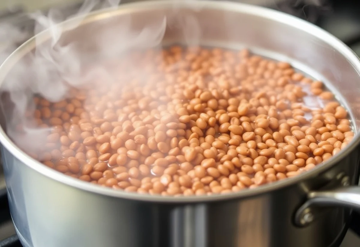 Cooking red lentils for a high-protein bowl Red lentils simmering in a pot of water on the stove
