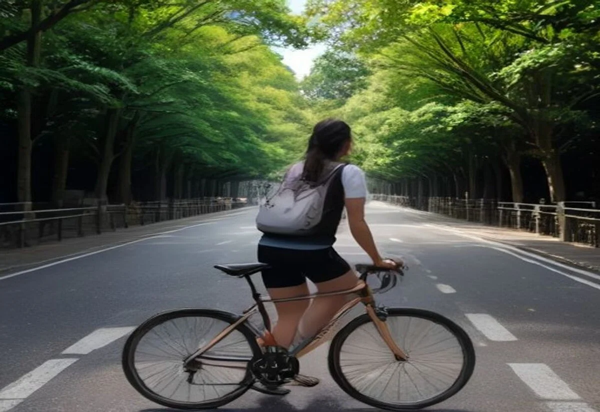 Student cycling on a dedicated bike lane in an Australian city