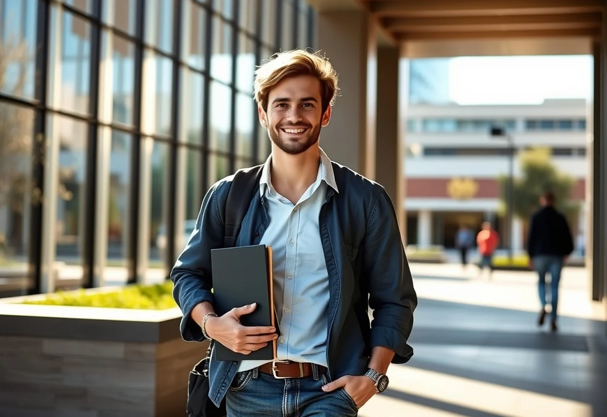 Graduating from a designated regional area campus International graduate walking out of an Australian regional-area university campus