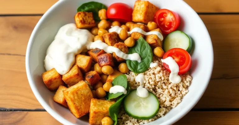 High-Protein Vegetarian Bowl: Crispy Tofu, Chickpeas and Quinoa