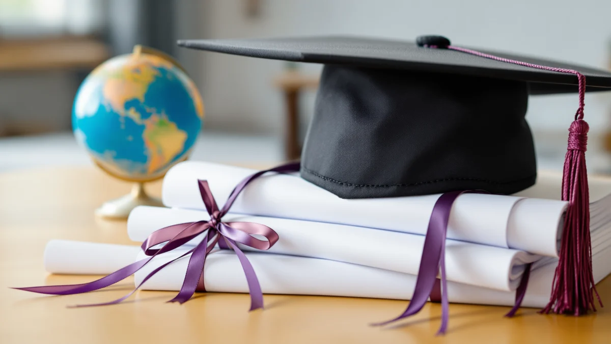 Graduation cap and blank certificates symbolising an overseas teaching qualification assessment