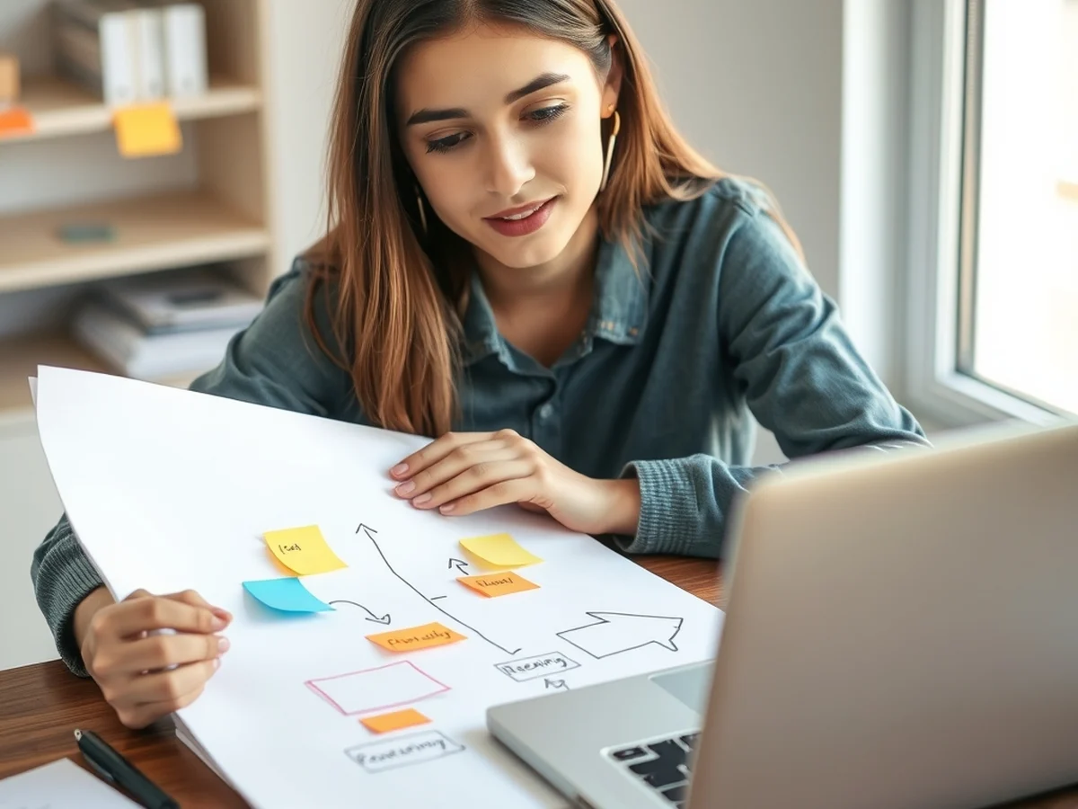 A young person planning a career and visa pathway roadmap on paper at a desk
