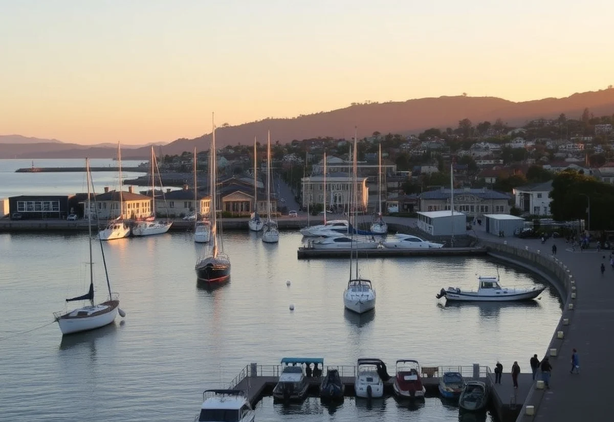 Regional coastal city waterfront Waterfront of a regional Australian coastal city at golden hour
