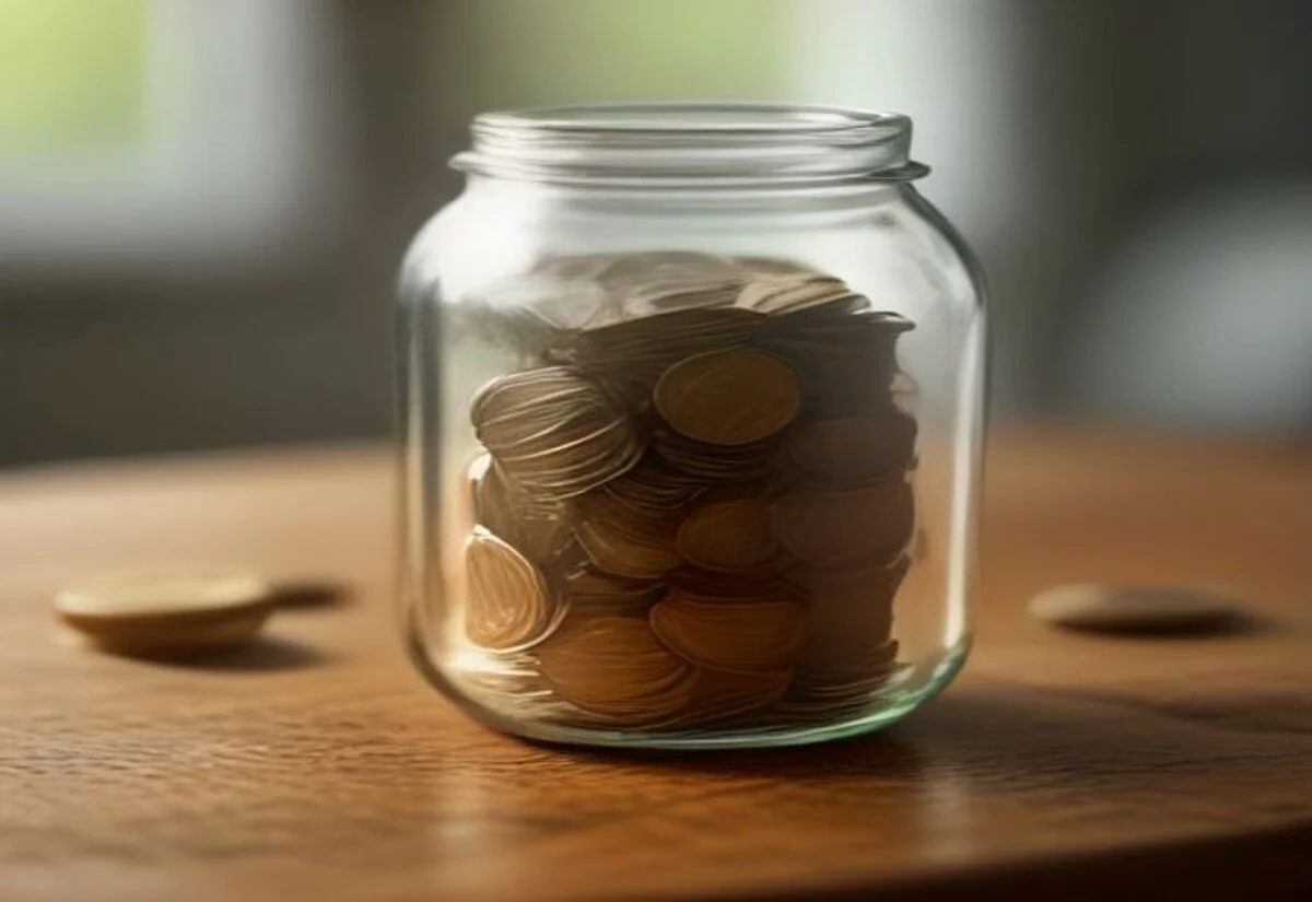 Person saving money into separate labelled jars for different goals