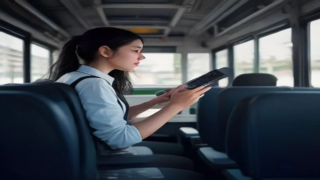 Student tapping contactless bank card on Transperth bus validator during daylight commute in Perth, Western Australia