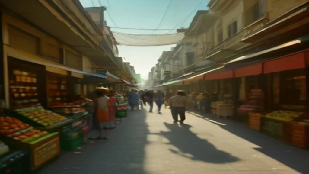 Bustling multicultural Sydney ethnic grocery precinct with fresh produce stalls, colorful fruit and vegetable displays, spice shops, and diverse shoppers during daytime