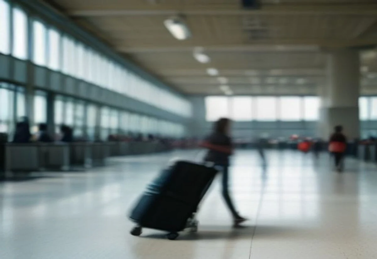 Travel restrictions on a Bridging Visa A A hand pulling a suitcase through an airport terminal, representing travel while on a bridging visa