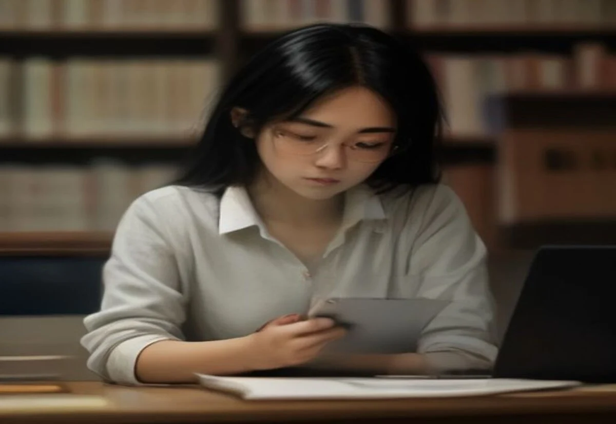 Exhausted international student balancing work shifts and coursework late at night