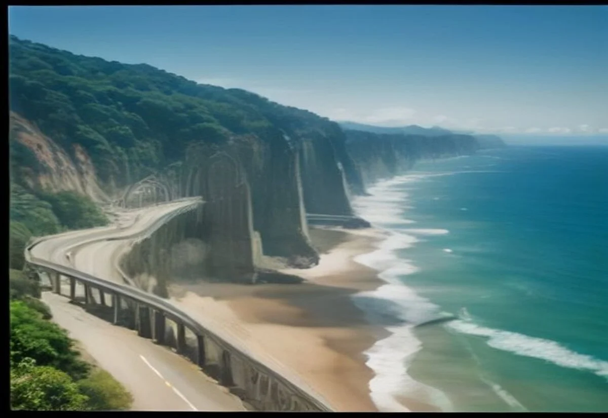 Wollongong's escarpment and coastline Coastal bridge and escarpment near Wollongong