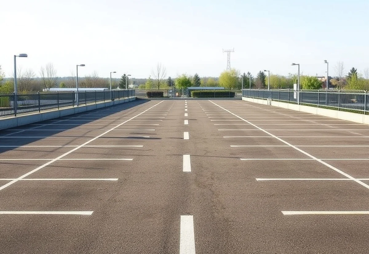 Empty open air car park A row of empty painted parking bays in an open air car park